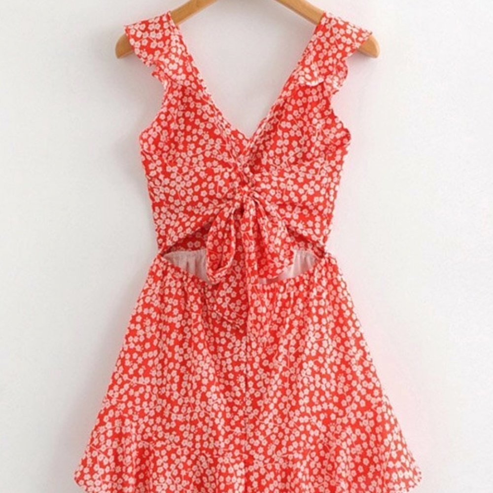 Shein Floral Self-Tie Back Romper - Picture 2 of 6